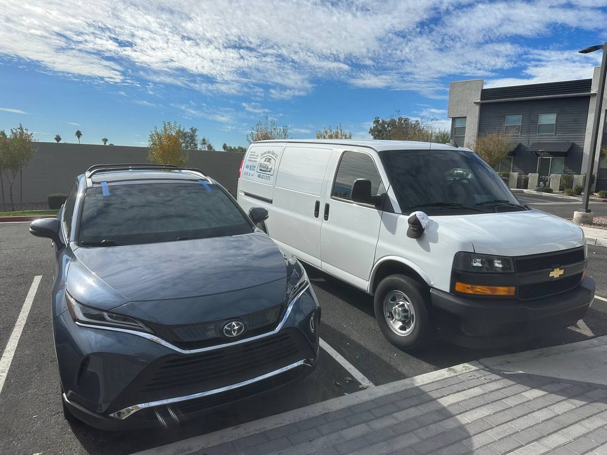 Accent Auto Glass branded service van on a mobile windshield job in the Phoenix Valley